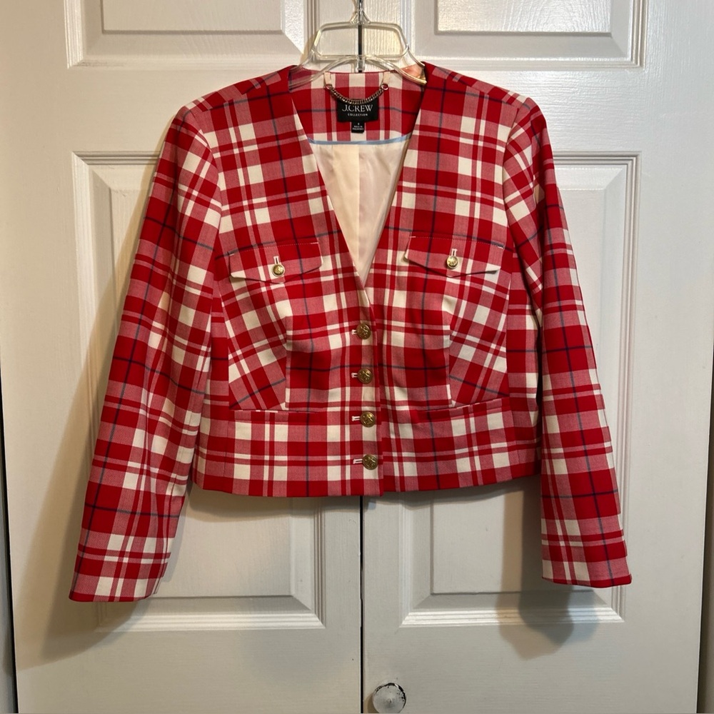 J.Crew Nova Fides Wool Blend Willa Blazer Jacket Size 8 Red Multicolor Stripes
